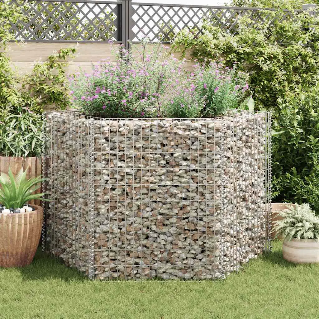 Lit surélevé à gabion acier argenté 160 x 140 x 100 cm – PANGIVO