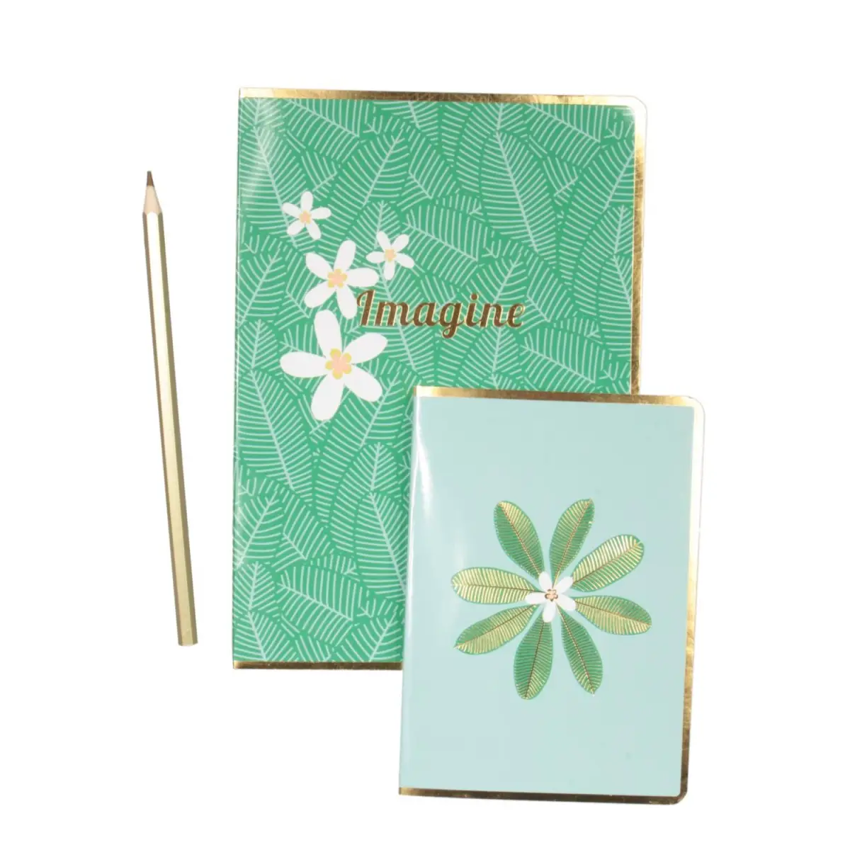 Lot de 2 Carnets & Crayon «Imagine» 21cm Vert