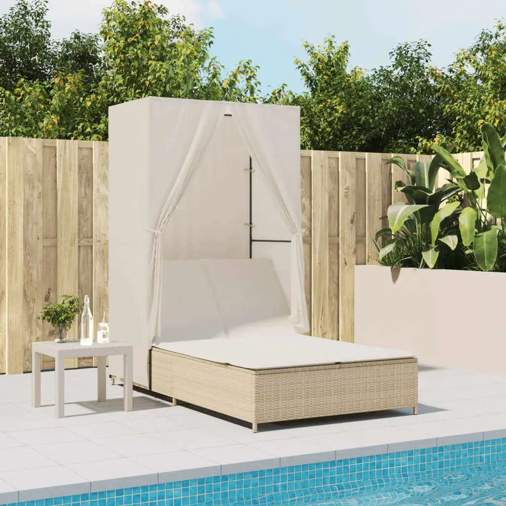 Lit de Jardin Double Résine Tressée Protection Soleil Beige – ComfortXL Outdoor Living