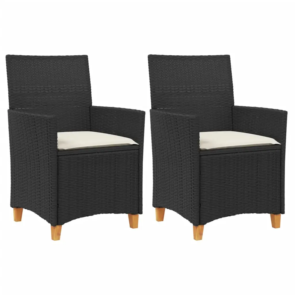 Lot de 2 Chaises de jardin | Chaise d’extérieur coussins noir résine tressée et bois
