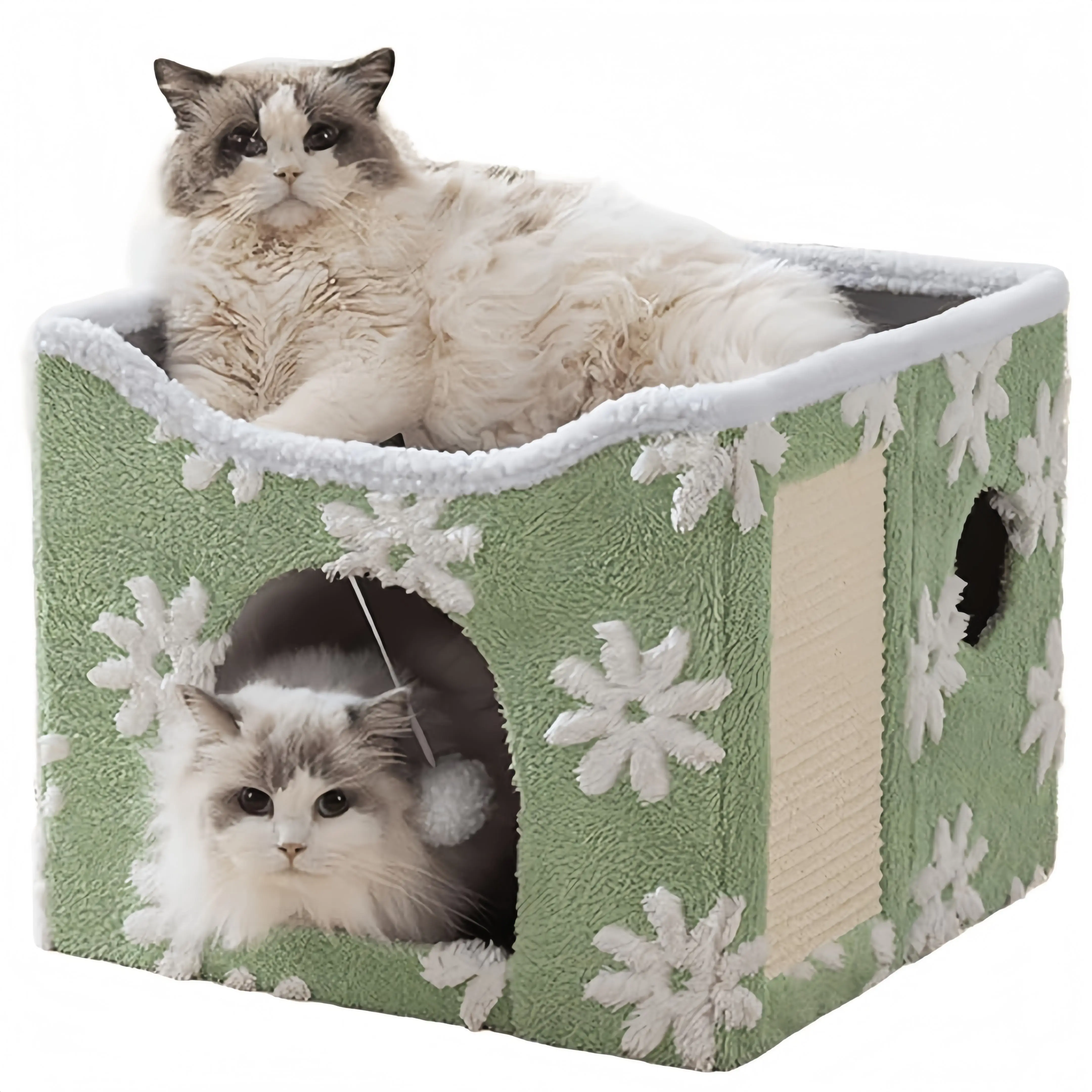 Lit niche d’intérieur pour chat, 41x41x35 cm, coussin amovible lavable, avec aire de jeu Lytech