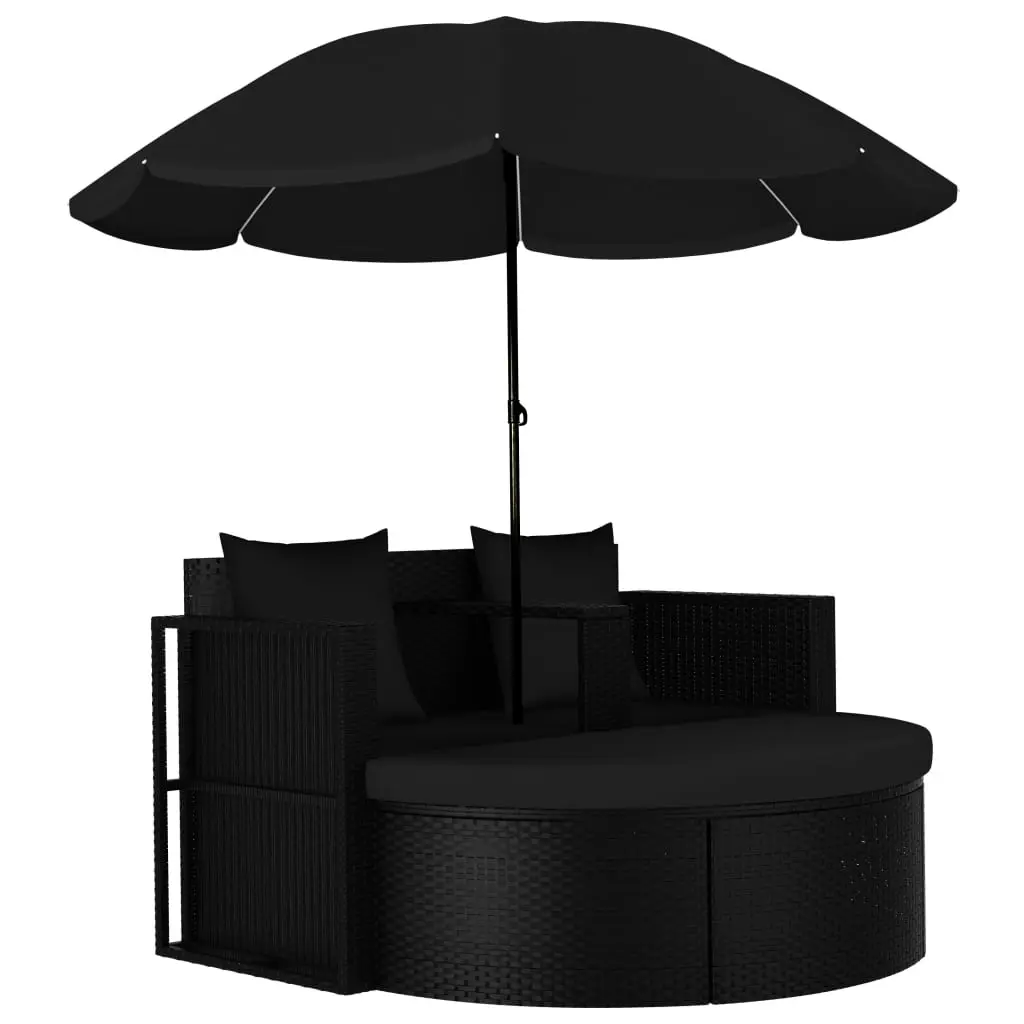 Lit de jardin avec parasol Résine tressée Noir vidaXL 47398