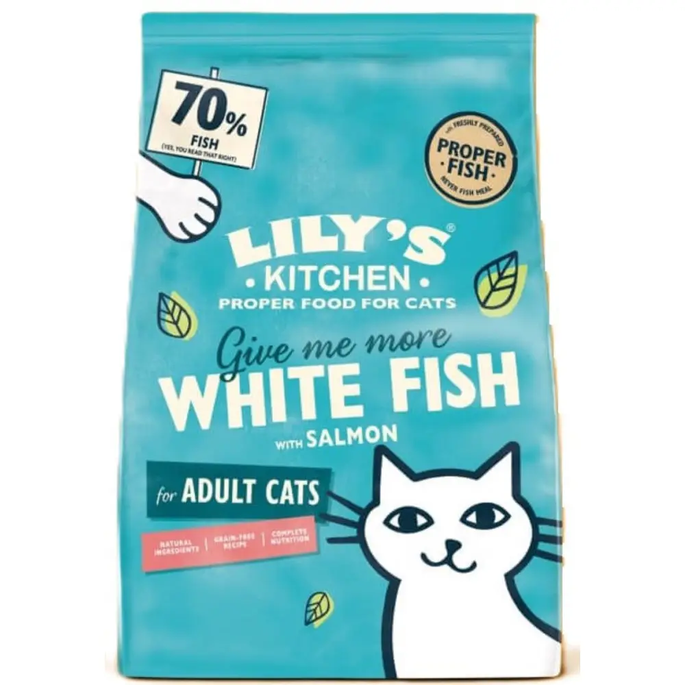 Lily’s Kitchen – Croquettes pour chat sans cereales au poisson blanc et au saumon, 800g Lily’s Kitchen