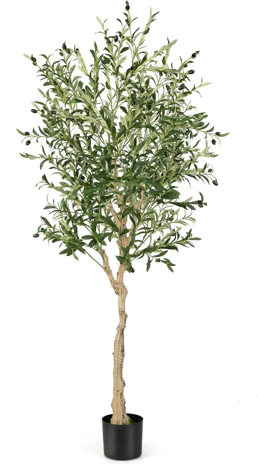 Lot de 1 Plante Artificielle en Pot Hauteur 185CM, Olivier Artificiel 1296 Feuilles en Soie 72 Fruits avec Base de Ciment Décoration