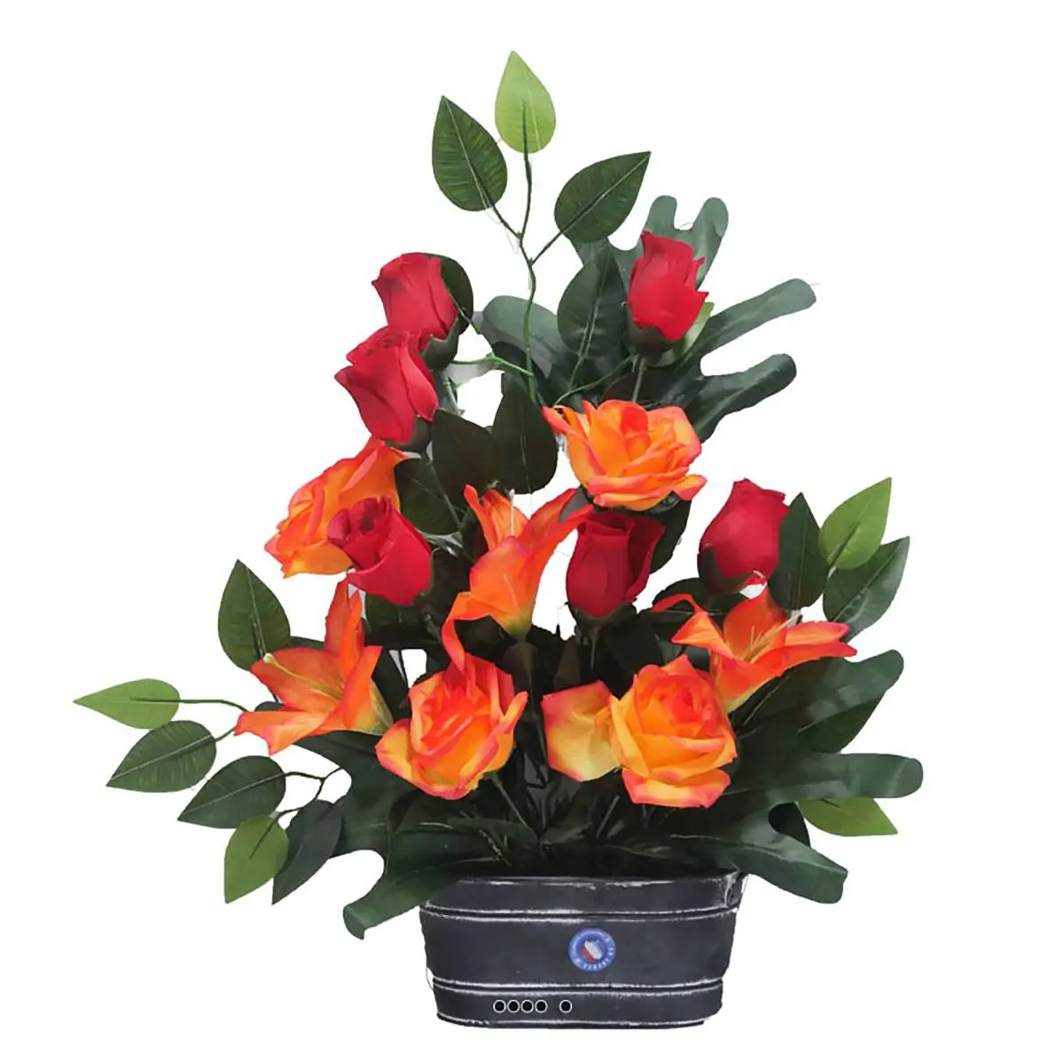 Jardinière zinc fleurs artificielles cimetière roses et lys Rouge – couleur: Rouge 755