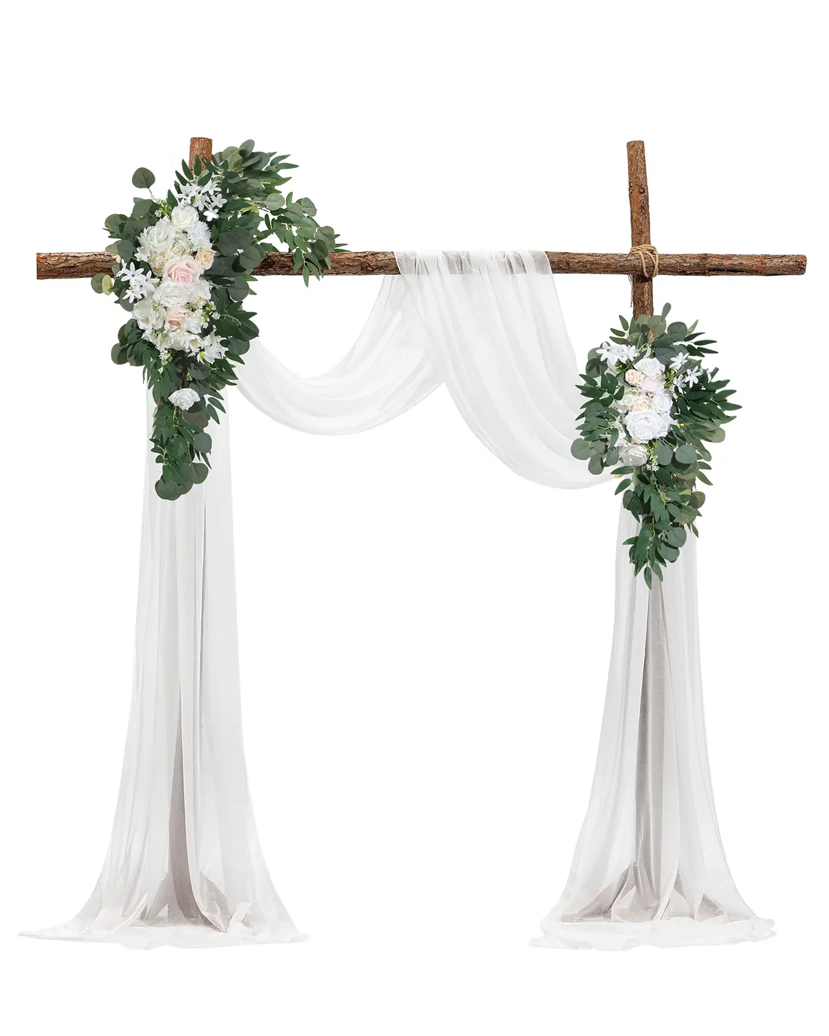 VEVOR Kit fleurs artificielles arche mariage, 2 bouquets, 2 rideaux, blanc.