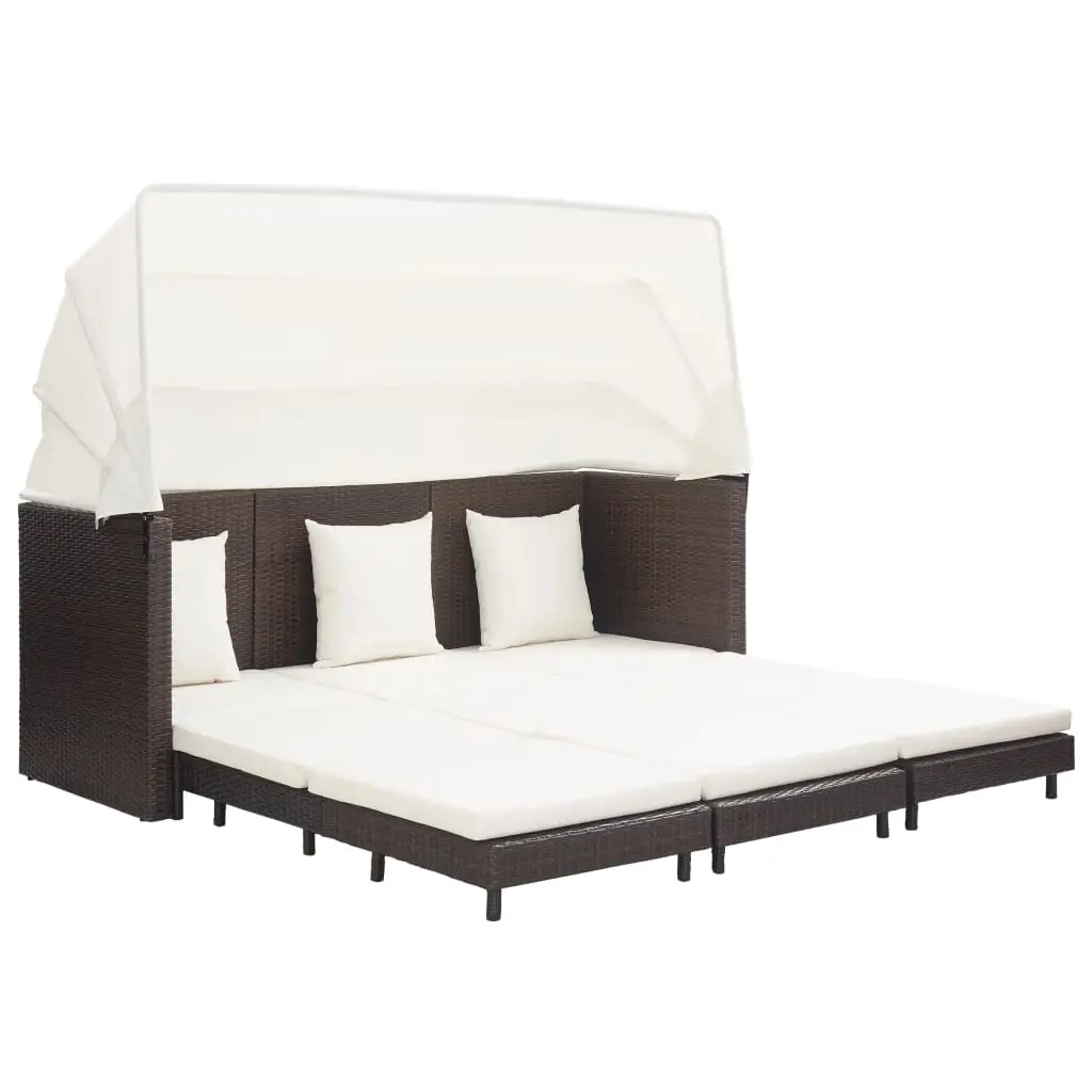 Lit de Jour Extérieur 3 Places Résine Tressée Marron Modulable avec Toiture Pliable pour Jardin – ComfortXL Outdoor Living