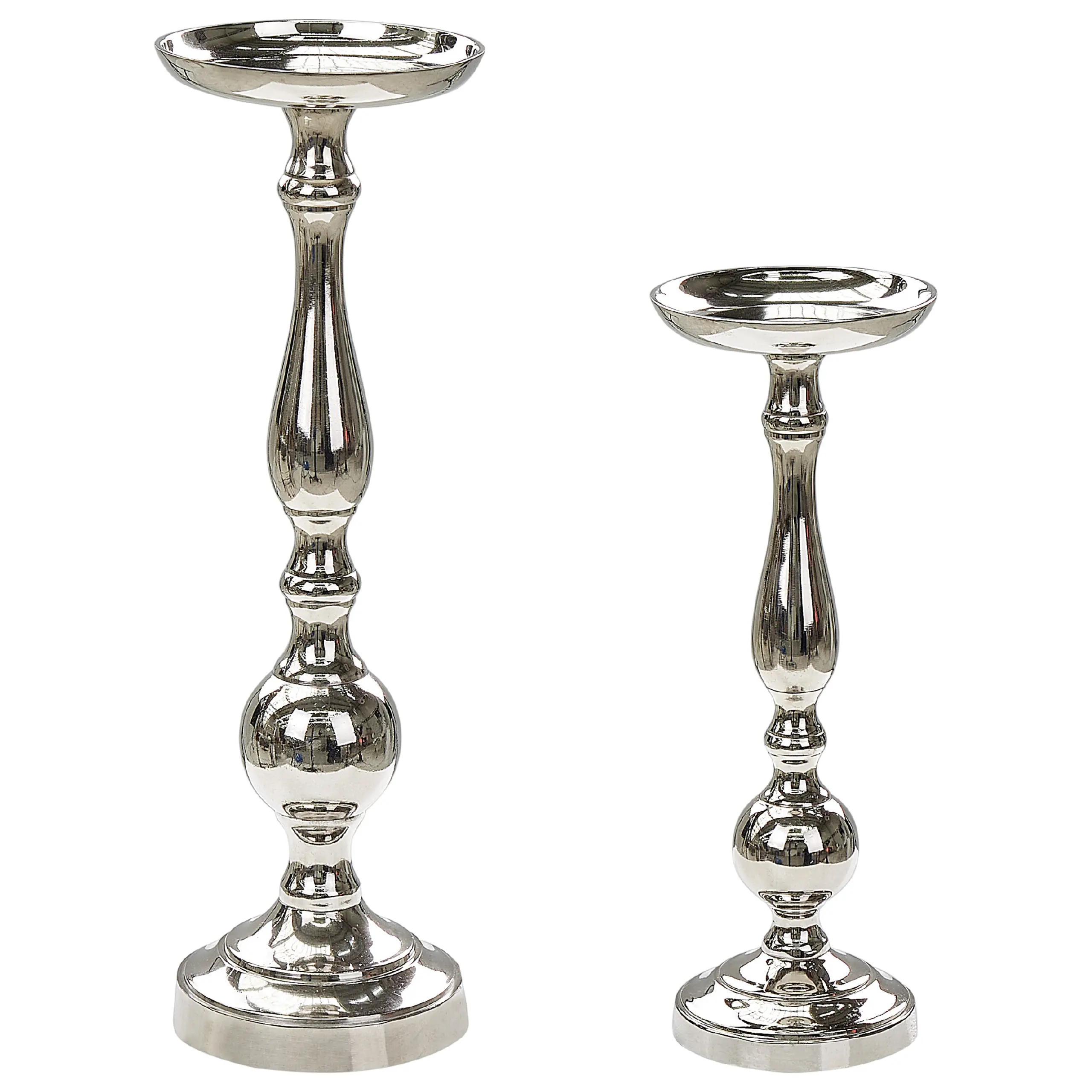 Lot de 2 Bougeoirs en Aluminium Argenté 30/39 cm Finition Brillante Robuste Bougies Parfaites pour la Chambre et le Salon Eclairage Doux