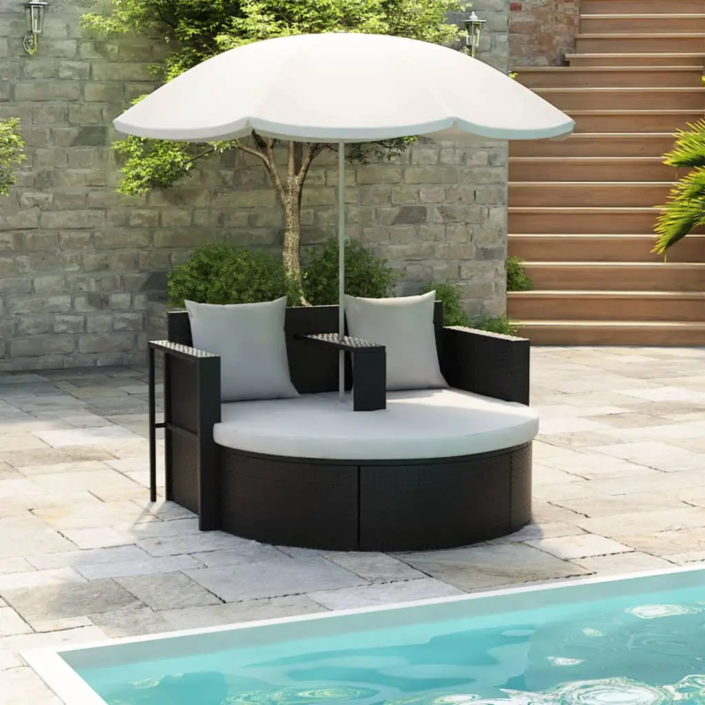 Lit de jardin avec parasol Noir Résine tressée vidaXL 40735