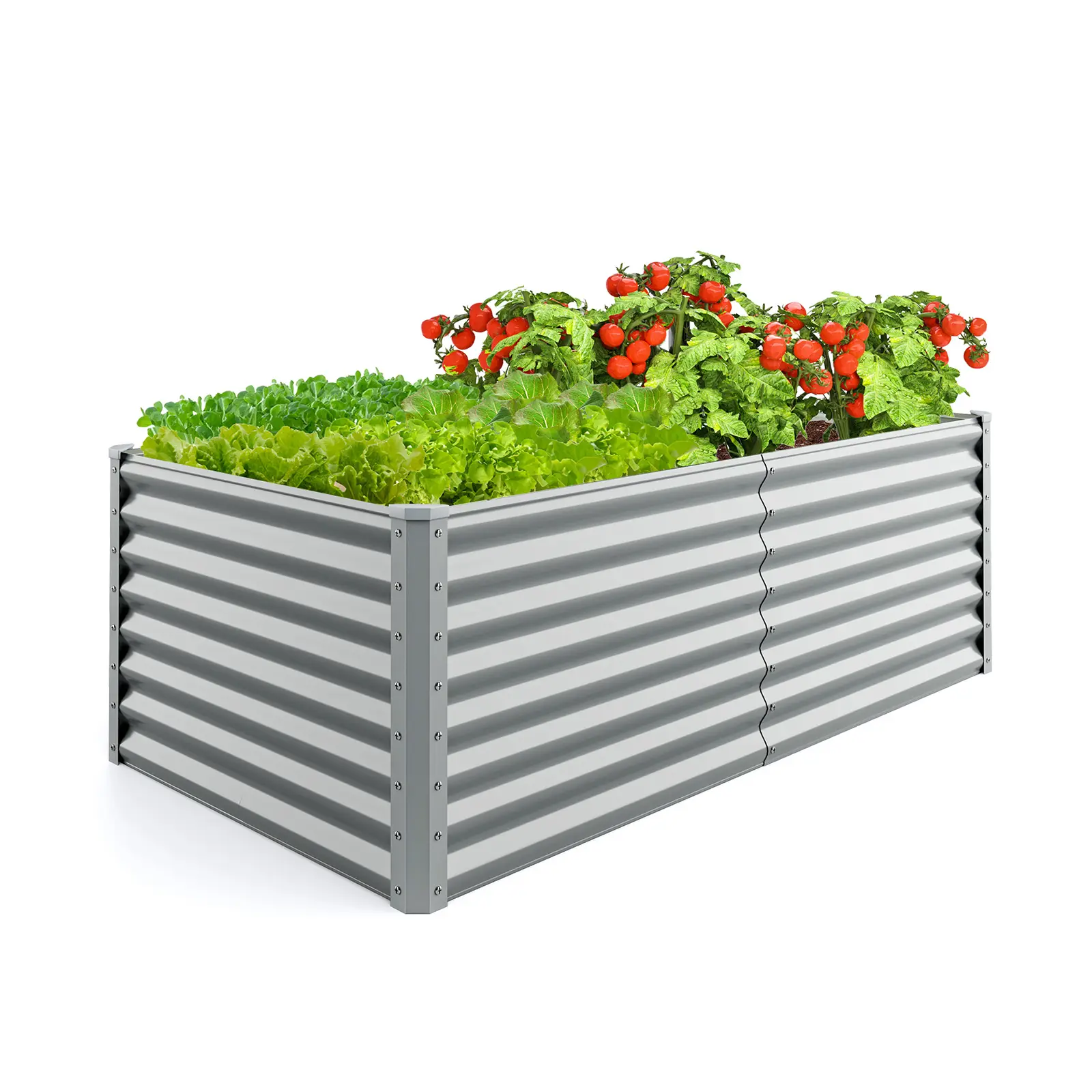 Lit de Jardin Surélevé H60 cm à Fond Ouvert, Jardinière Surélevée Rectangulaire en Métal avec Protection d’Angle Epaisse,180 x 95 x 60 cm, Gris