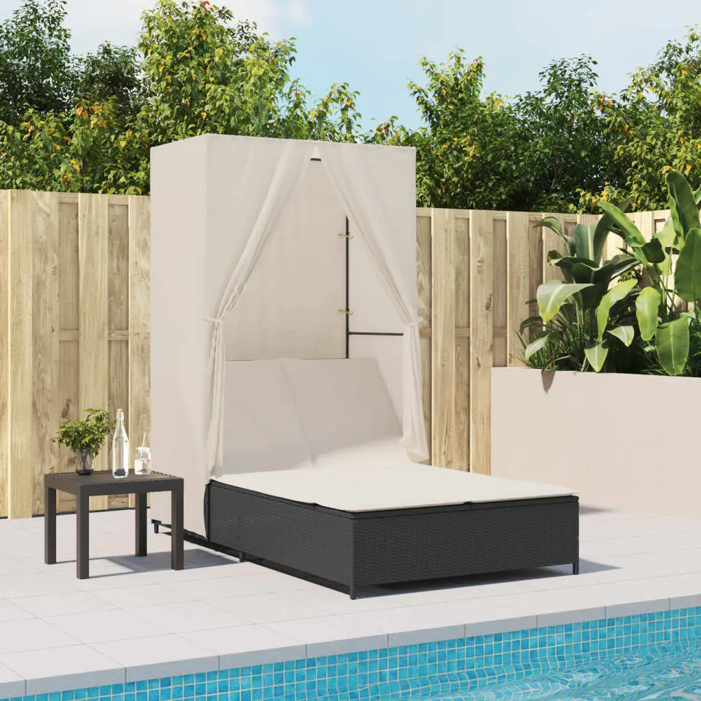 Lit de Repos Double Compact Résine Tressée Toit Rideaux Noir – ComfortXL Outdoor Living