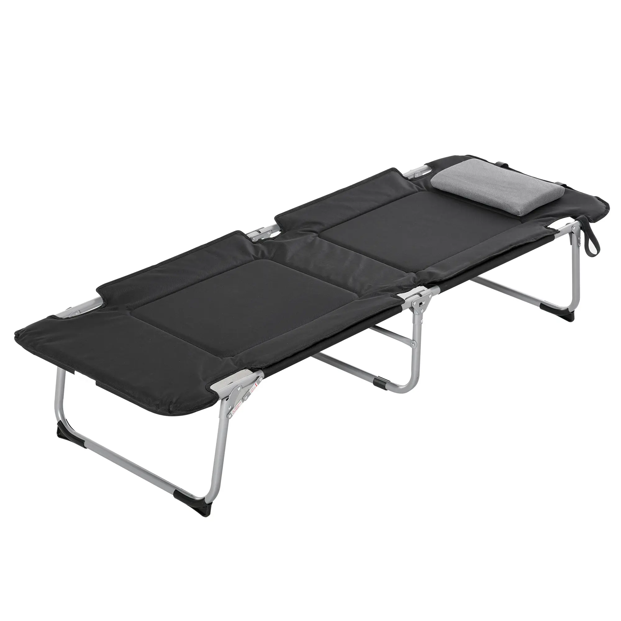 Lit de camping pliable tissu Oxford noir et argent 183 x 66 x 33 cm – PANGIVO