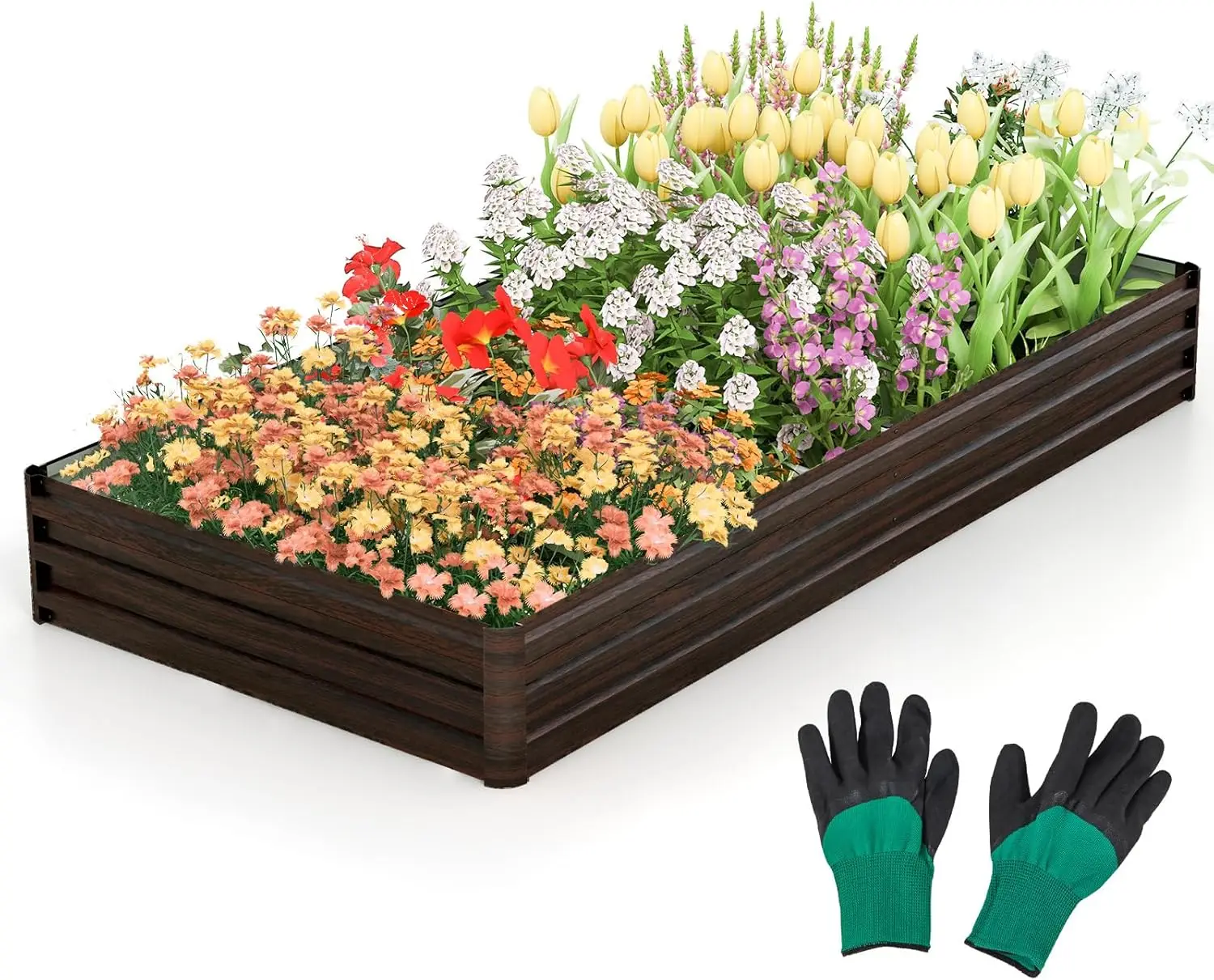 Jardinière Surélevée Rectangulaire en Métal Base Ouverte 240 x 120 x 30 cm, Grand Lit de Jardin Résistant aux Intempéries