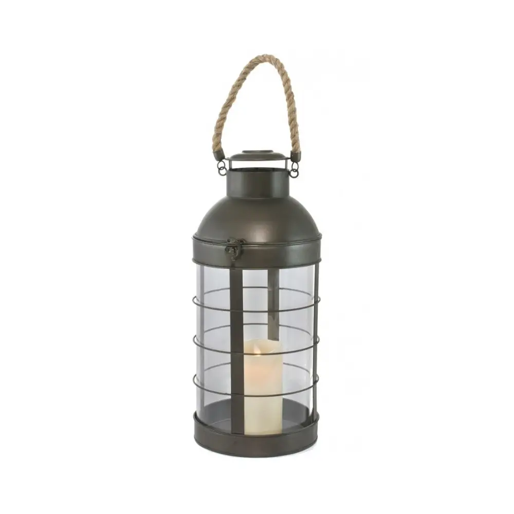 ~ Lanterne extérieure jardin à poser bougie industrielle métal gris 46 cm Chemin de campagne