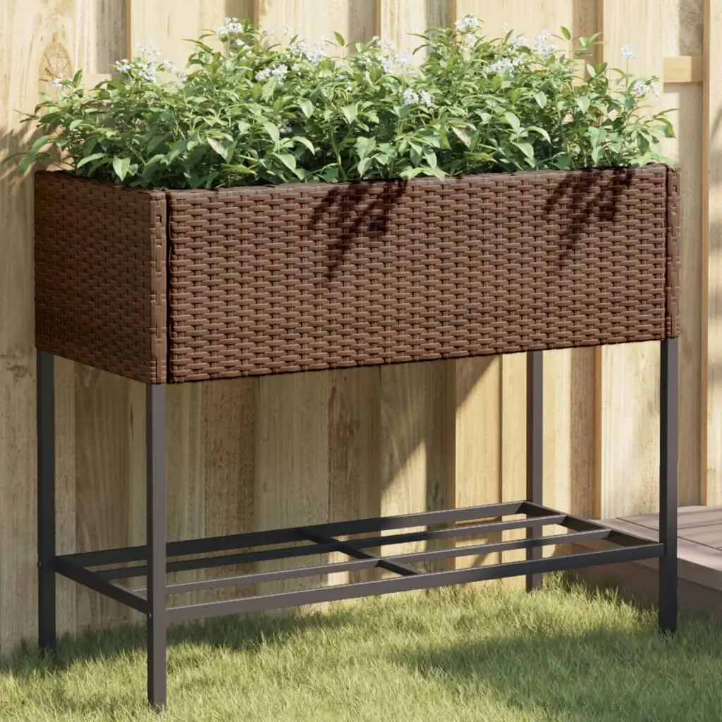 Jardinière surélevée Résine Tressée Jardin avec Étagère 90x40x75 cm Marron – ComfortXL Outdoor Living