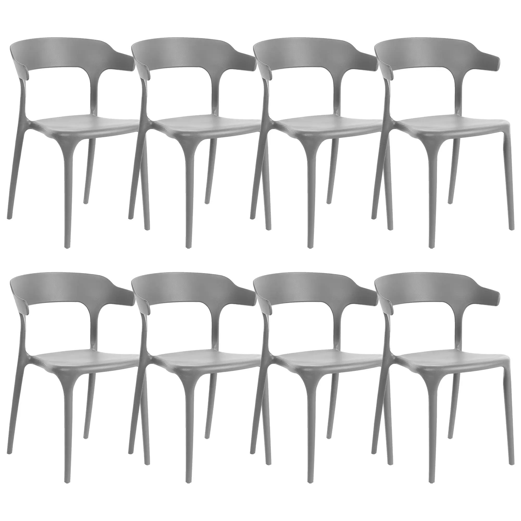 Lot 8 Chaises de Salle à Manger Gris Foncé en Plastique Empilables à Demi Accoudoirs pour Intérieur et Extérieur Design Moderne