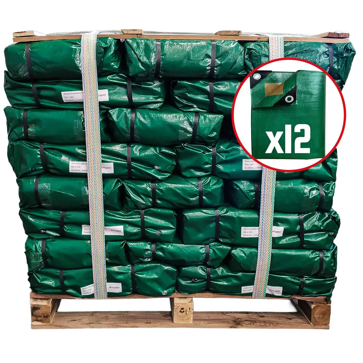 Lot de 12 Bâches Toiture 6×10 m HQ250TO – Verte et Marron – Haute Performance – Bâche pour Couvreur – PM12TO TECPLAST