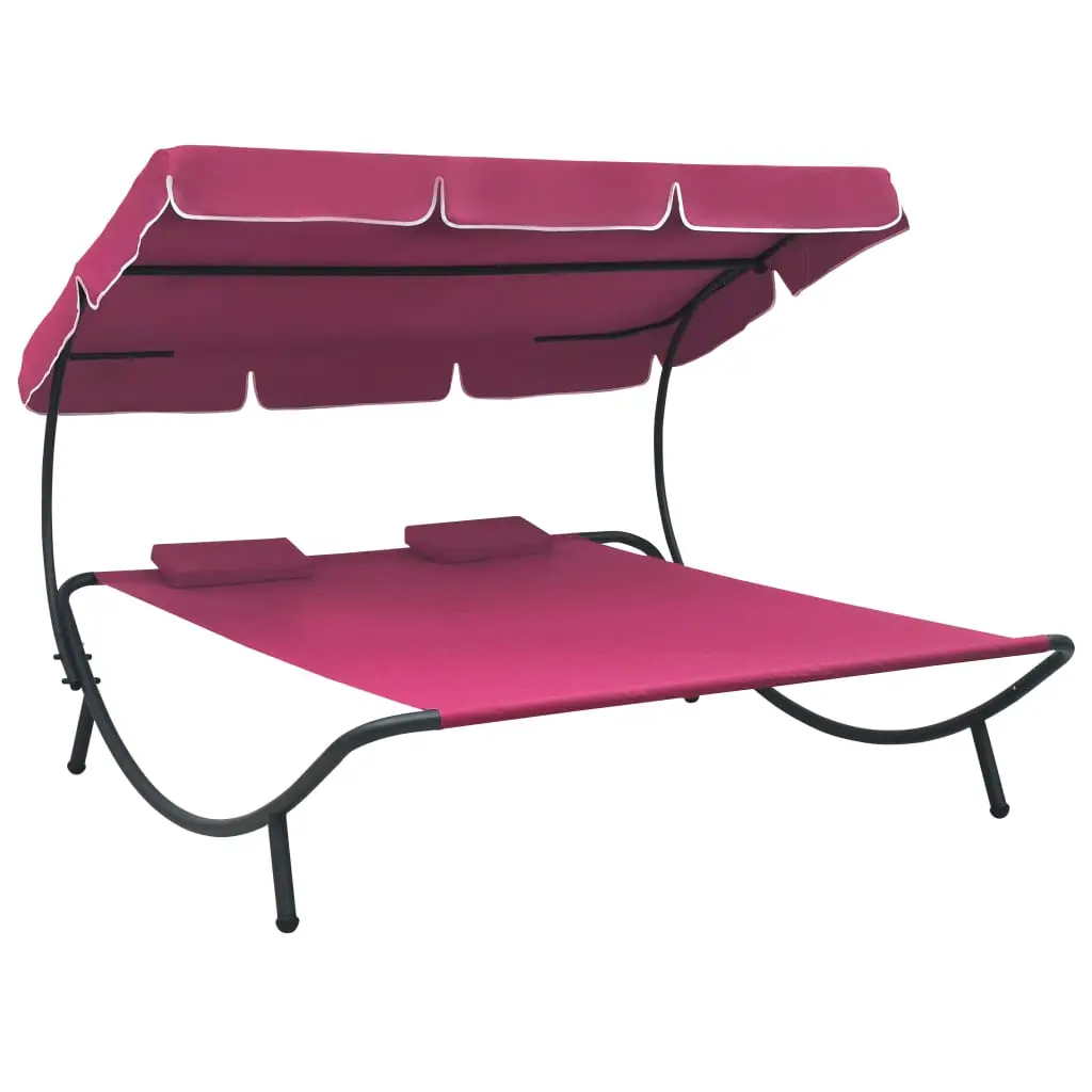 Lit de repos d’extérieur avec auvent et oreillers rose vidaXL 313524
