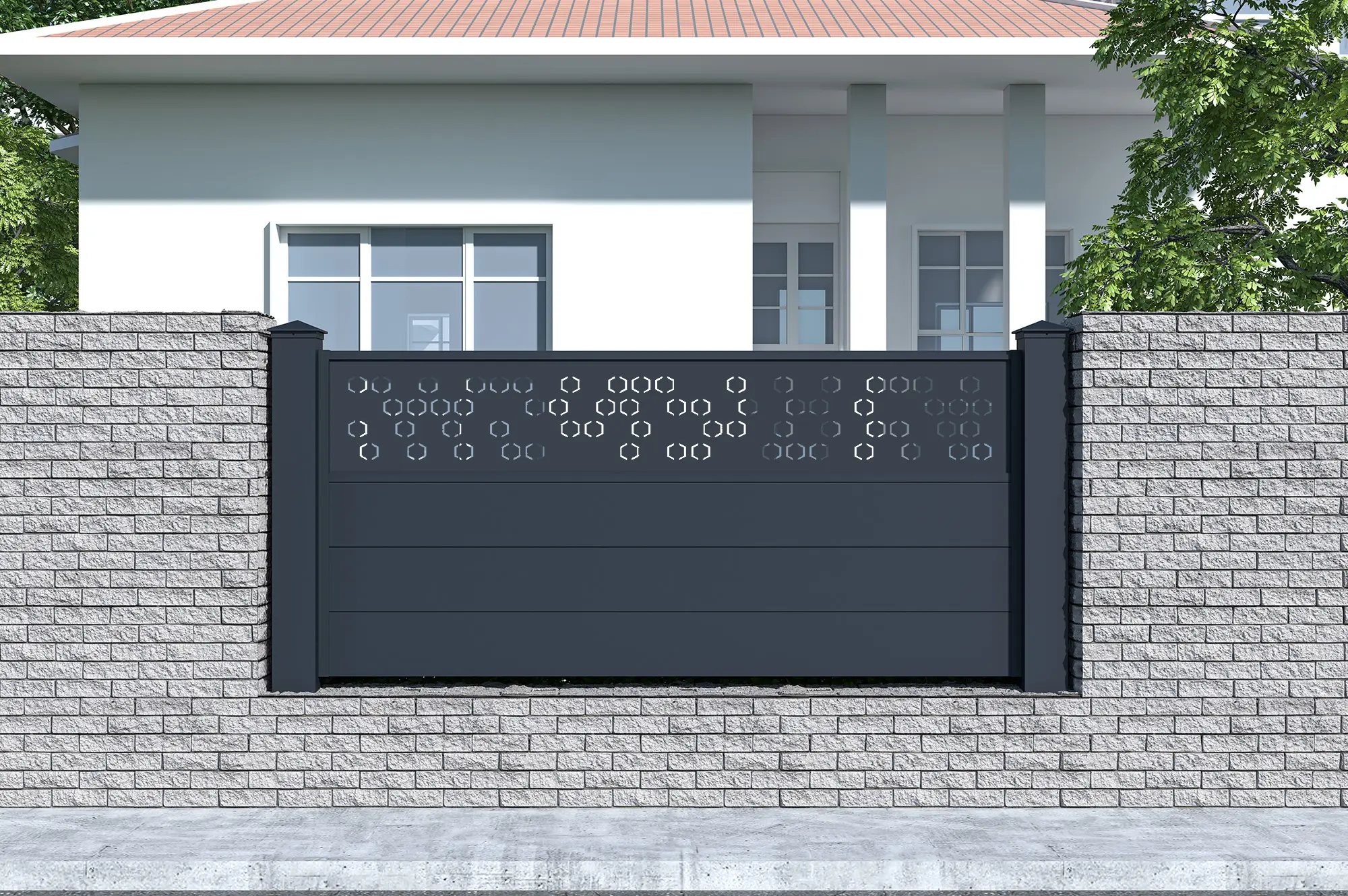 Casanoov Kit clôture aluminium semi-ajourée ADULA – H.90 cm – L.1,90 m – kit complet