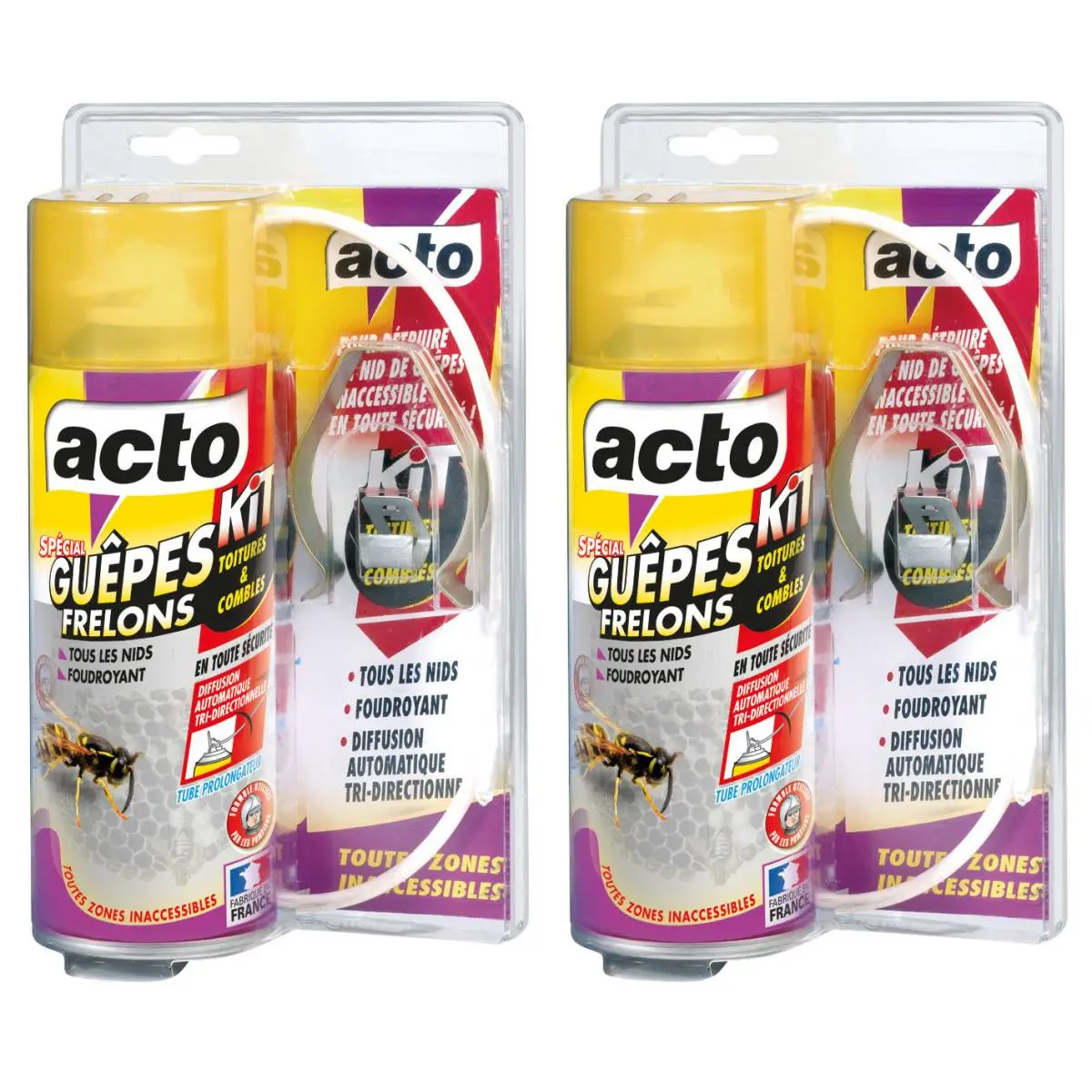 Lot de 2 Aérosols ACTO Spécial GUEPES FRELONS – Kit Spécial toitures et combles