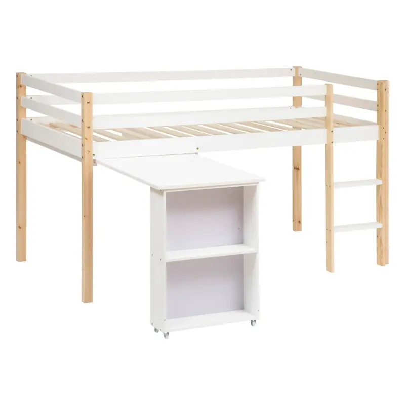 Lit 90×190 cm combi bureau enfant pin blanc Atmosphera