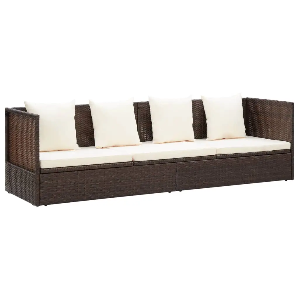 Lit de jardin avec coussin et oreillers résine tressée marron