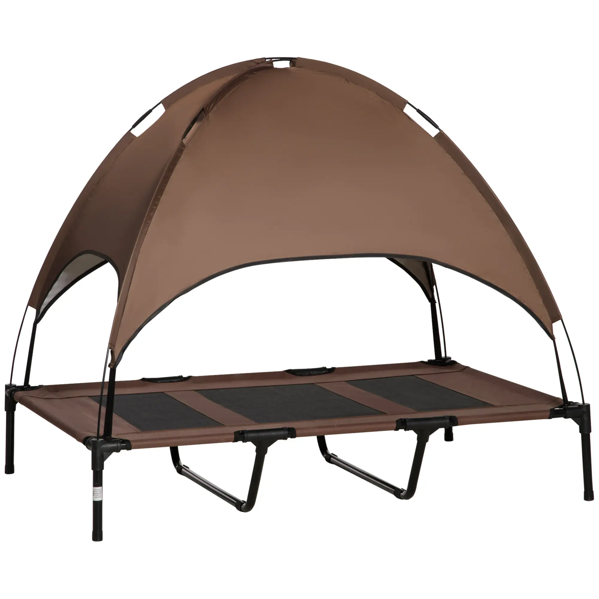 Lit pour animal surélevé avec baldaquin, tissu Taft, couleur café, 122 x 92 x 108 cm – PANGIVO