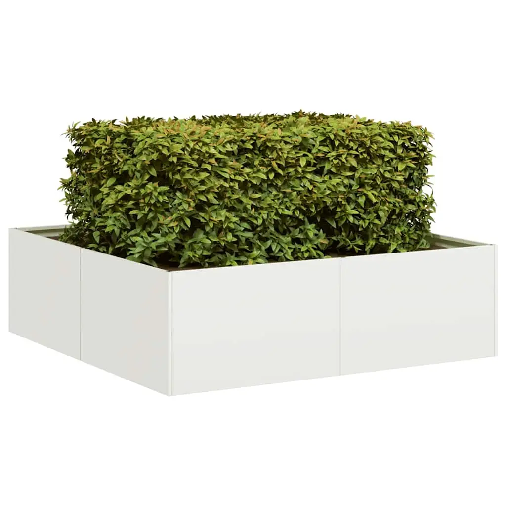 Lit de Jardin Carré Bas en Acier Laminé Finition Épurée pour Aménagement Floral Contemporain Blanc 100x100x30cm – ComfortXL Outdoor Living