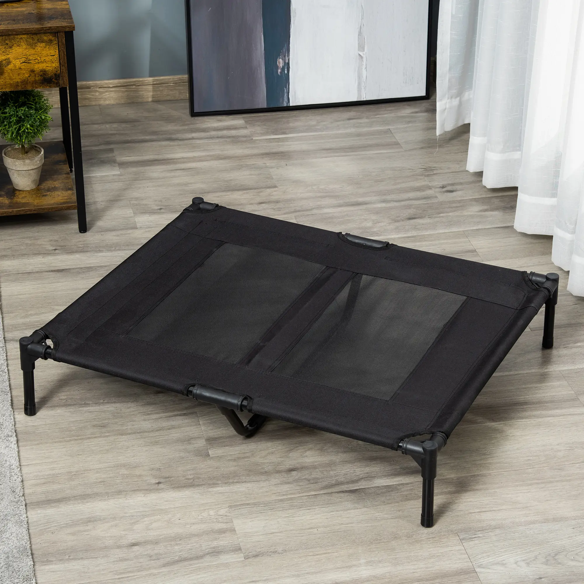 Lit Chien Surélevé Oxford Métal Intérieur Extérieur Respirant 92x76cm Noir Stable – ComfortXL Pet Living