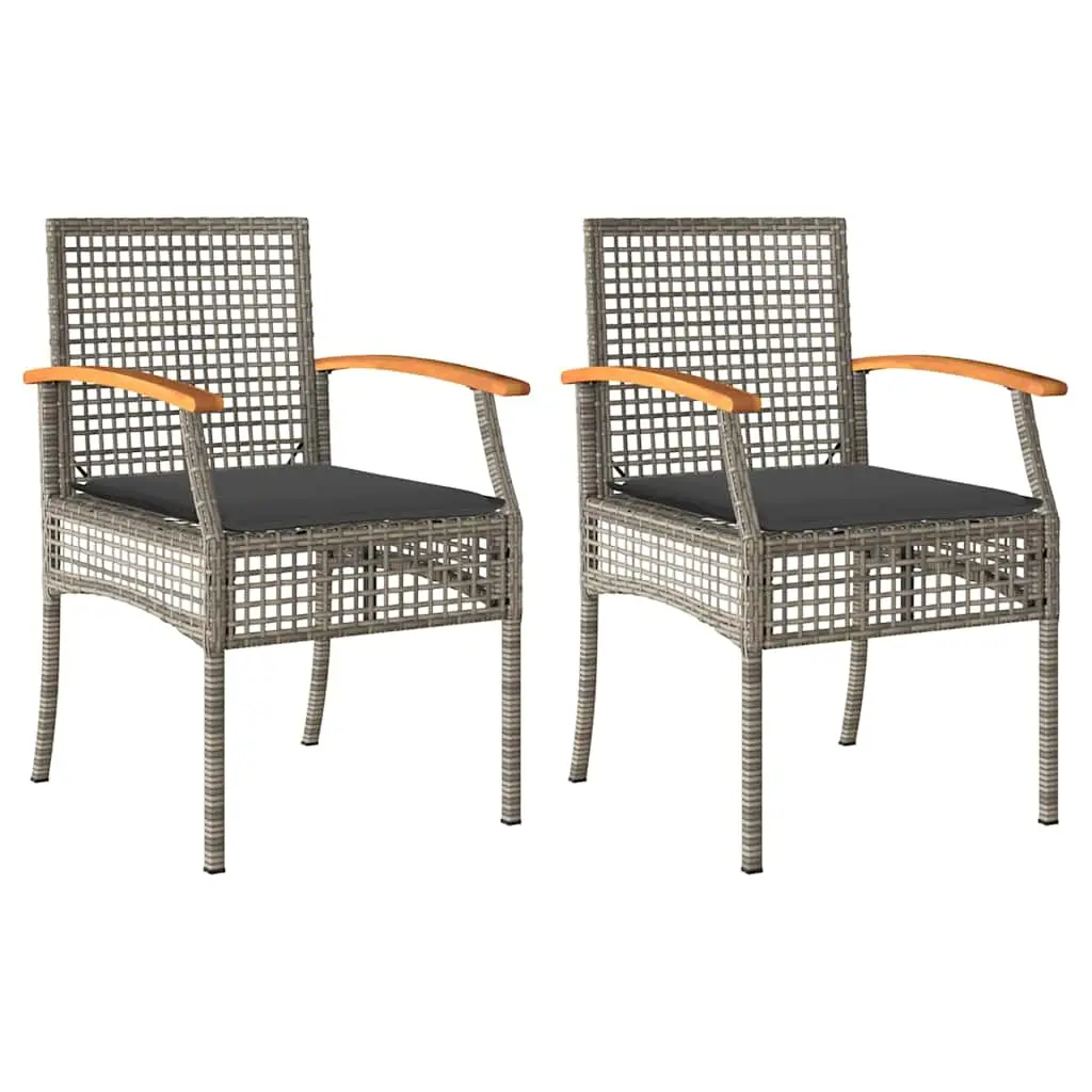 Lot de 2 Chaises de jardin | Chaise d’extérieur coussins gris résine tressée acacia