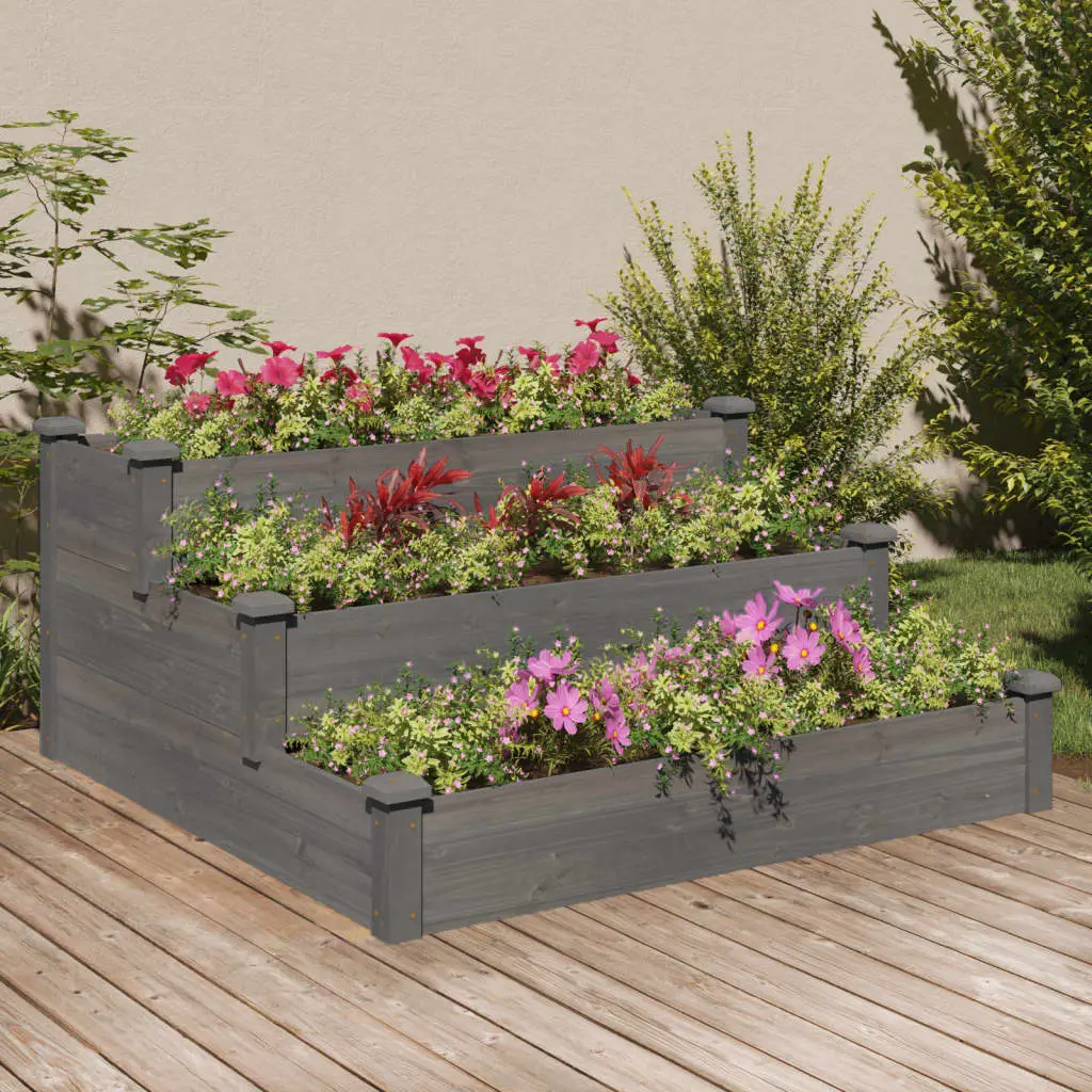 Lit surélevé de jardin gris 120x120x56 cm bois massif de sapin vidaXL 364306