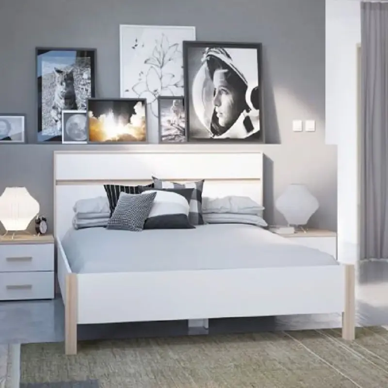 Lit en 140×190 cm blanc et naturel Lena