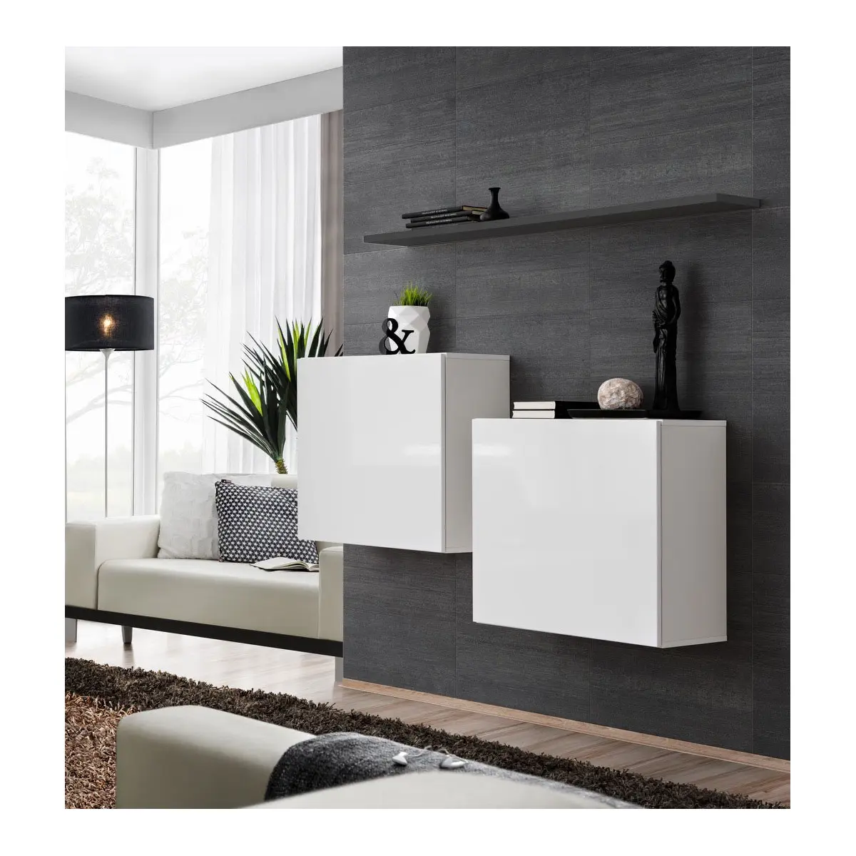 Lot de 2 Blocs & Étagère «Switch SBI» 130cm Blanc & Gris