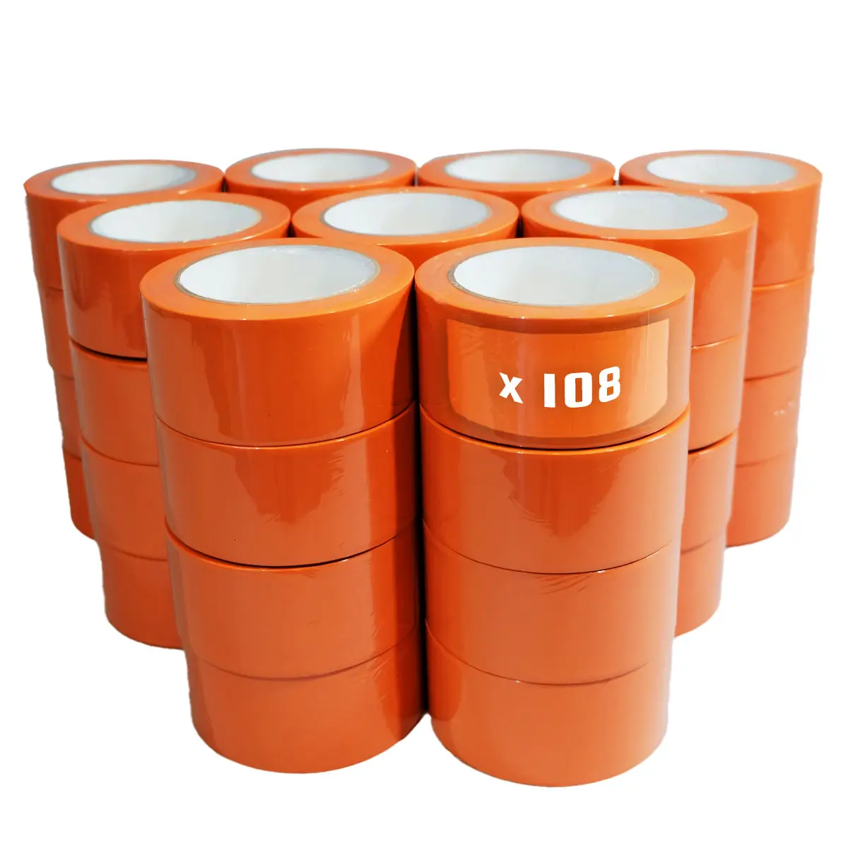 Lot de 108 Rubans adhésifs PVC orange bâtiment 50 mm x 33 m – Rouleau adhésif de chantier orange TECPLAST