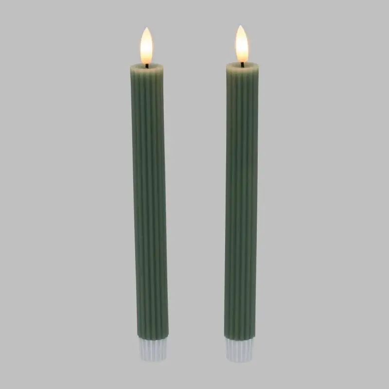 Lot de 2 Bougies LED chandelles Striées en Cire Verte JADE Flamme 3D avec Télécommande Lotti