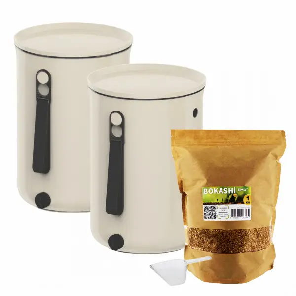 Lot de 2 Bokashi Organko 2 Blanc (9,6L) + 1 kg d’Activateur EM-1