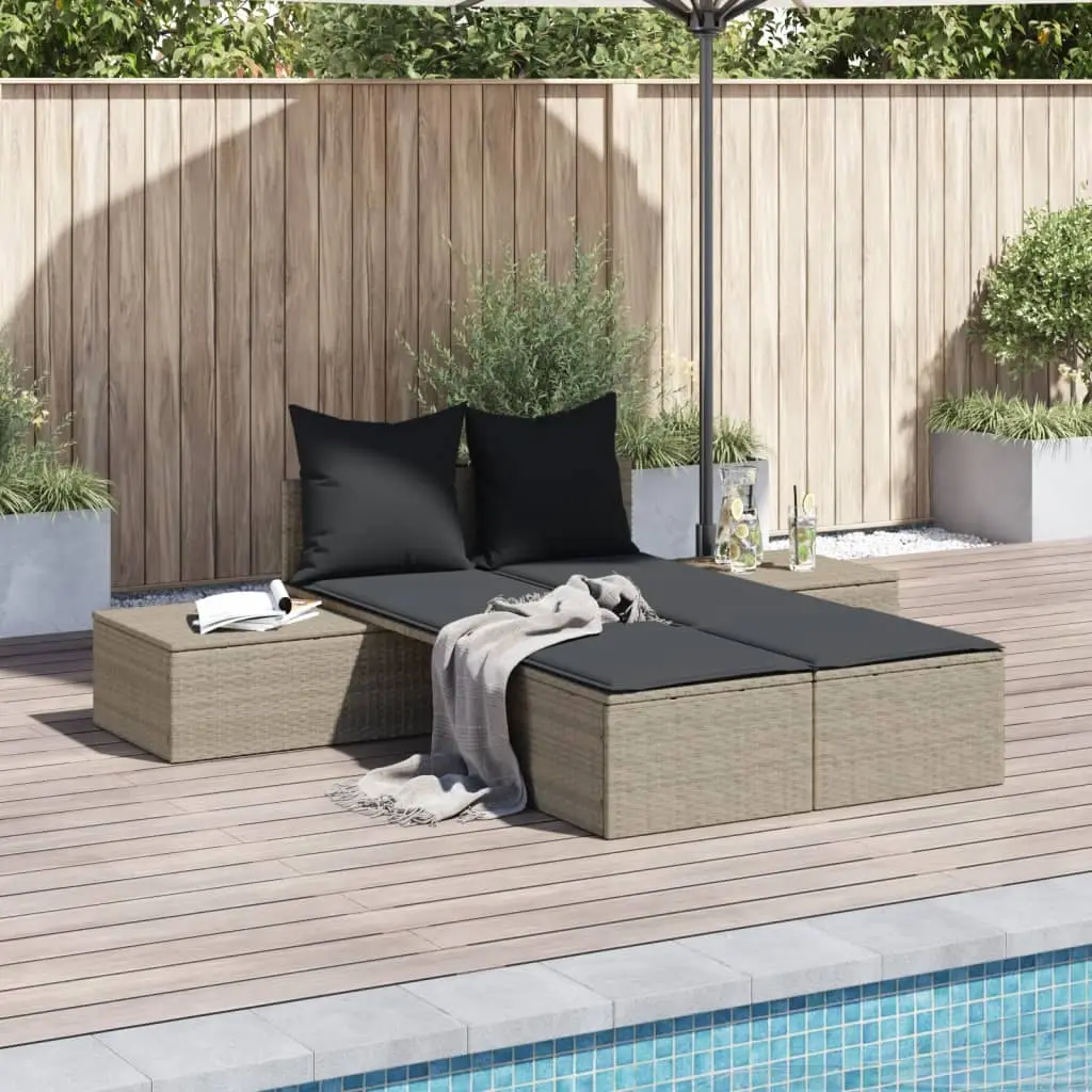 Lit Double Extérieur Modulable Table Résine Tressée Gris Clair – ComfortXL Outdoor Living