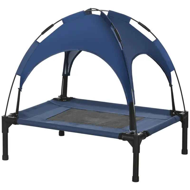 Lit de chien surélevé extérieur 61 x 46 x 62 cm métal et tissu oxford bleu foncé – PANGIVO