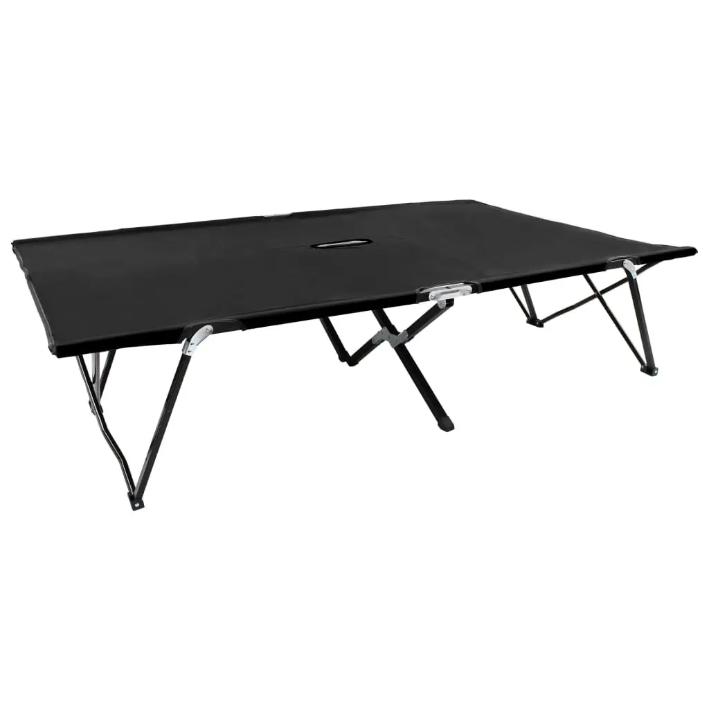 Lit de camping double meuble d’extérieur pliable 2 places noir acier
