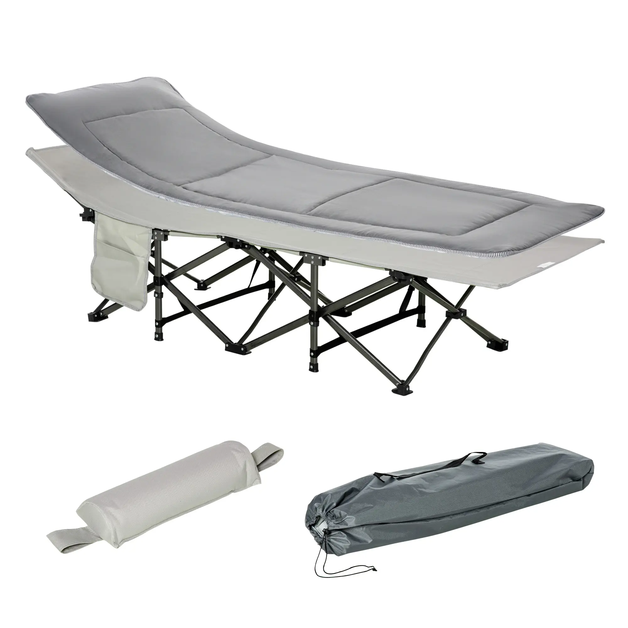 Lit de camping pliable polyester gris clair 188 x 64.5 x 53 cm – PANGIVO