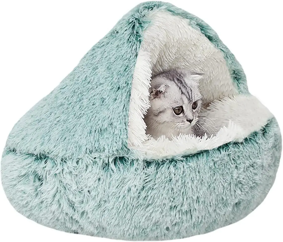 Lit apaisant en peluche moelleuse, calme l’anxiété, pour chats et chiens 50 cm vert