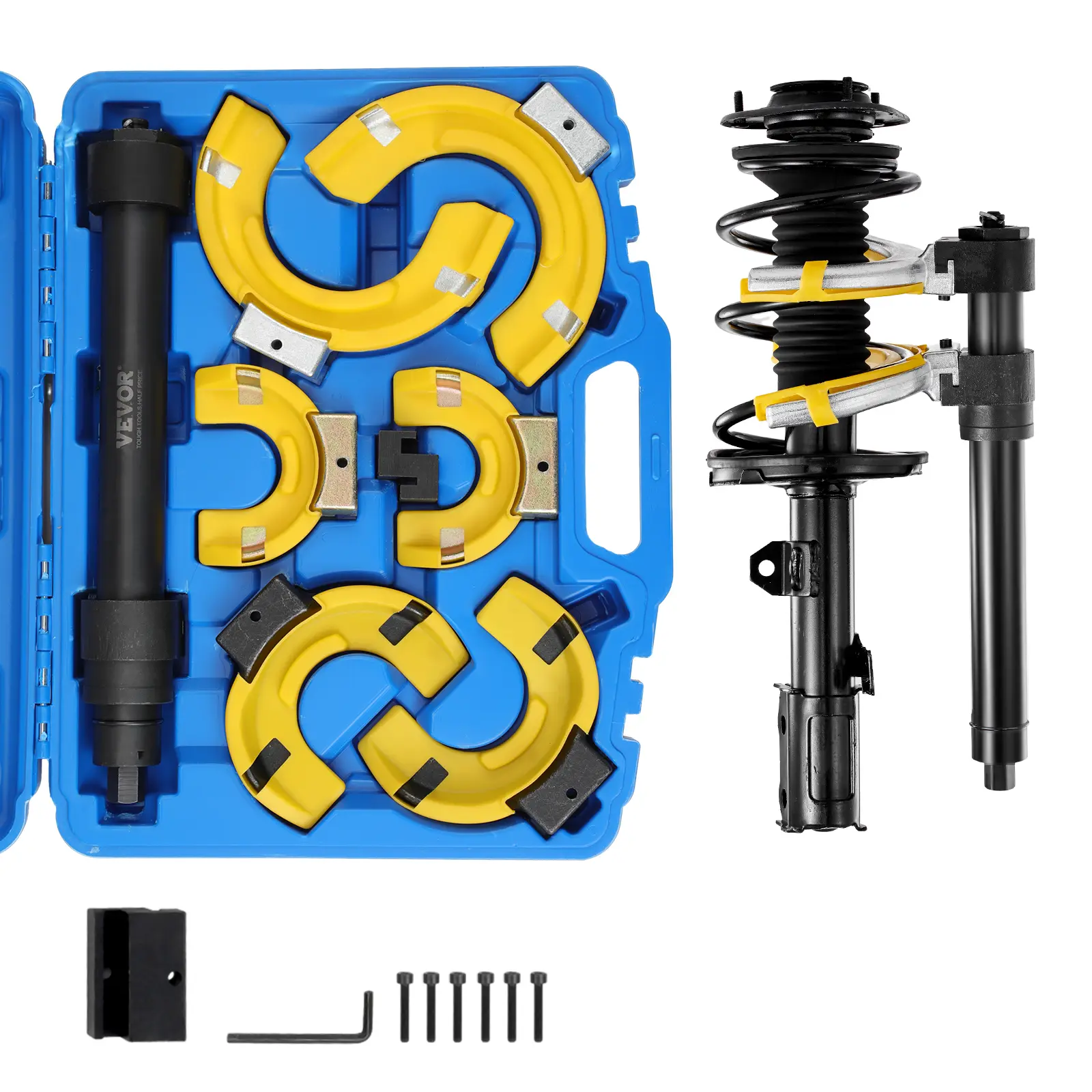 VEVOR Kit compresseur ressort 4,5T. 3 porte-ressorts interchangeables avec mallette pour démontage/installation.