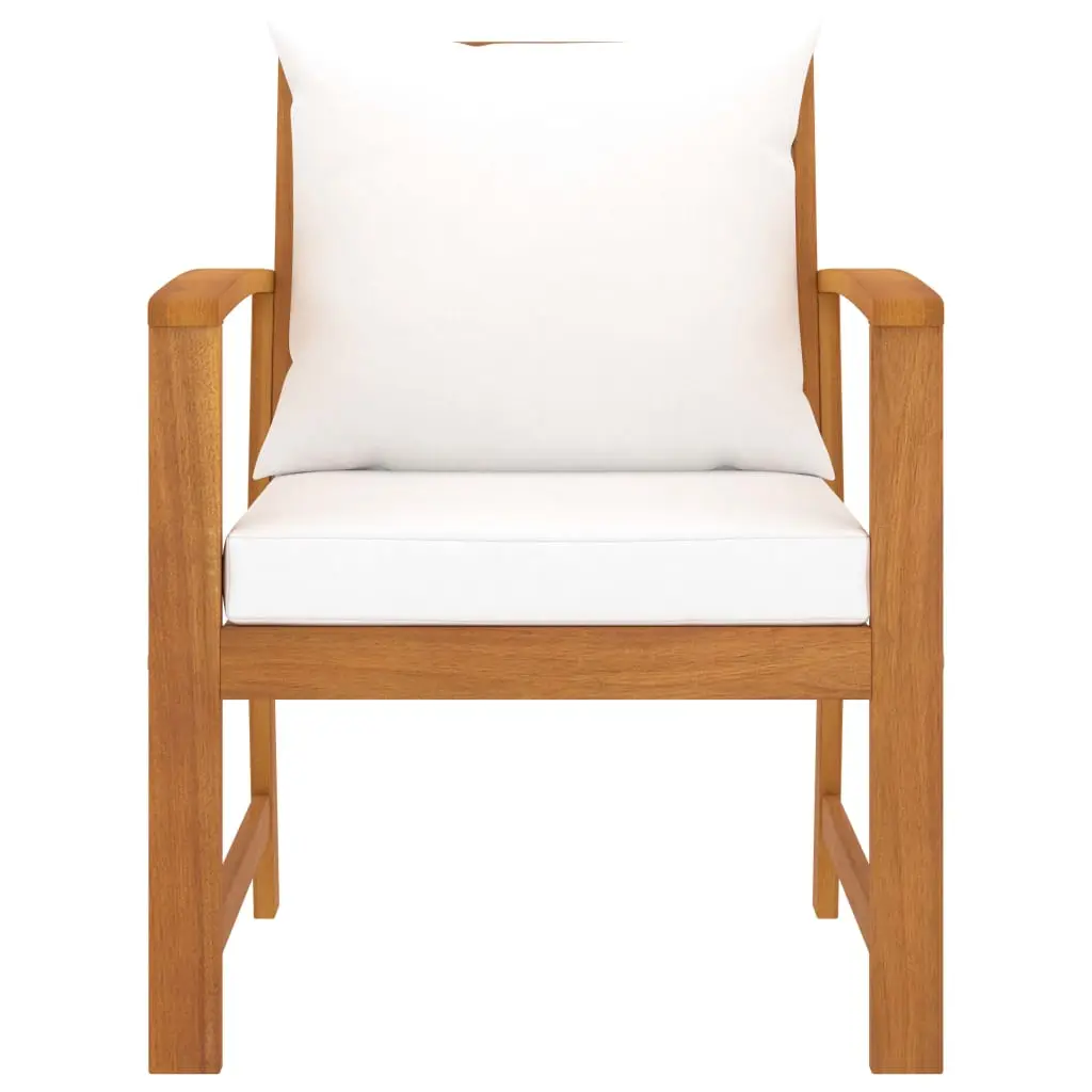 Lot de 2 Chaises de jardin | Chaise d’extérieur et coussin crème Bois acacia massif