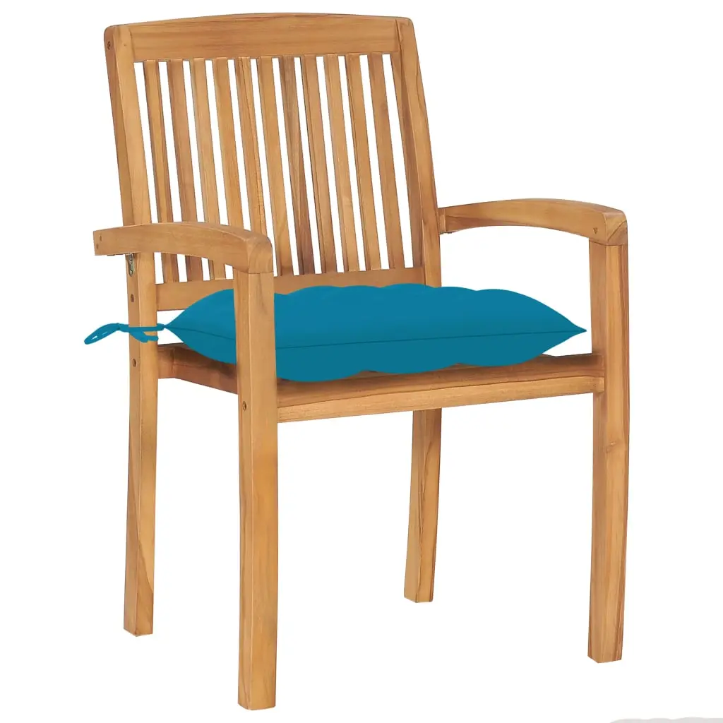 Lot de 2 Chaises de jardin | Chaise d’extérieur et coussins bleu clair Bois de teck