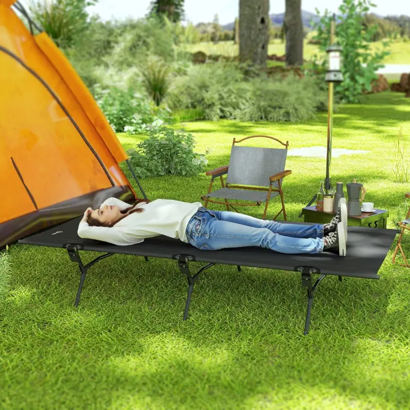 Lit de Camp Pliable XXL Oxford Acier Jardin Camping avec Sac 200x100cm Noir – ComfortXL Outdoor Living
