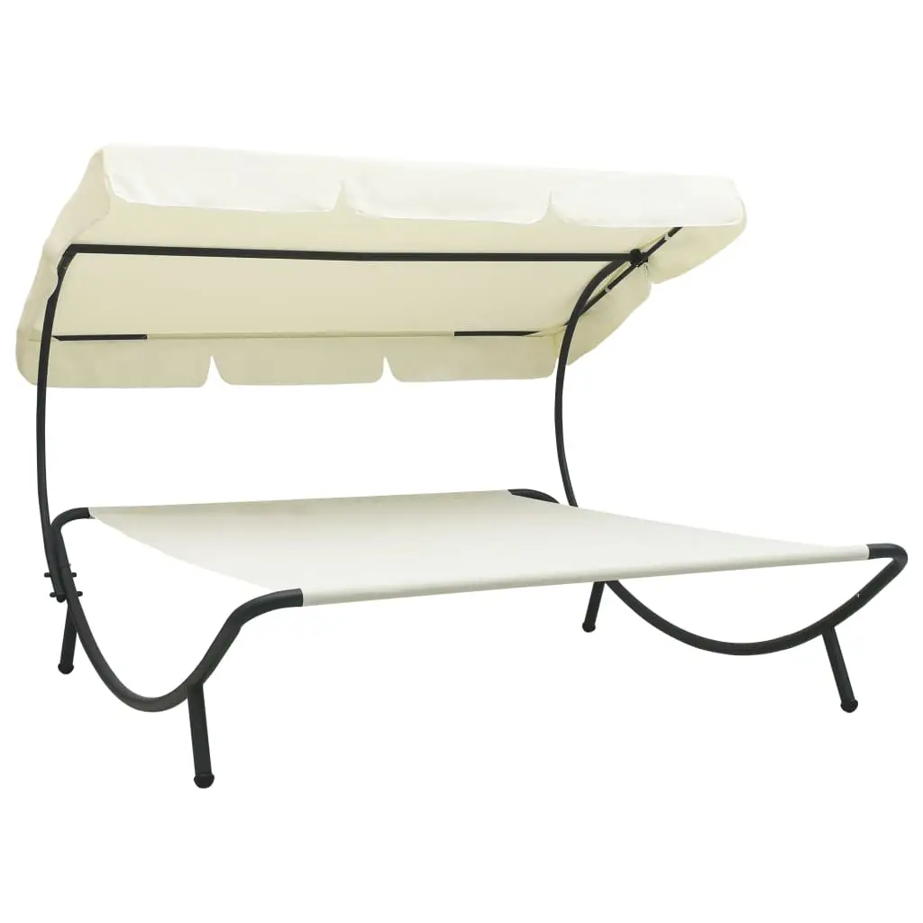 Lit de repos d’extérieur avec auvent Blanc crème vidaXL 48071