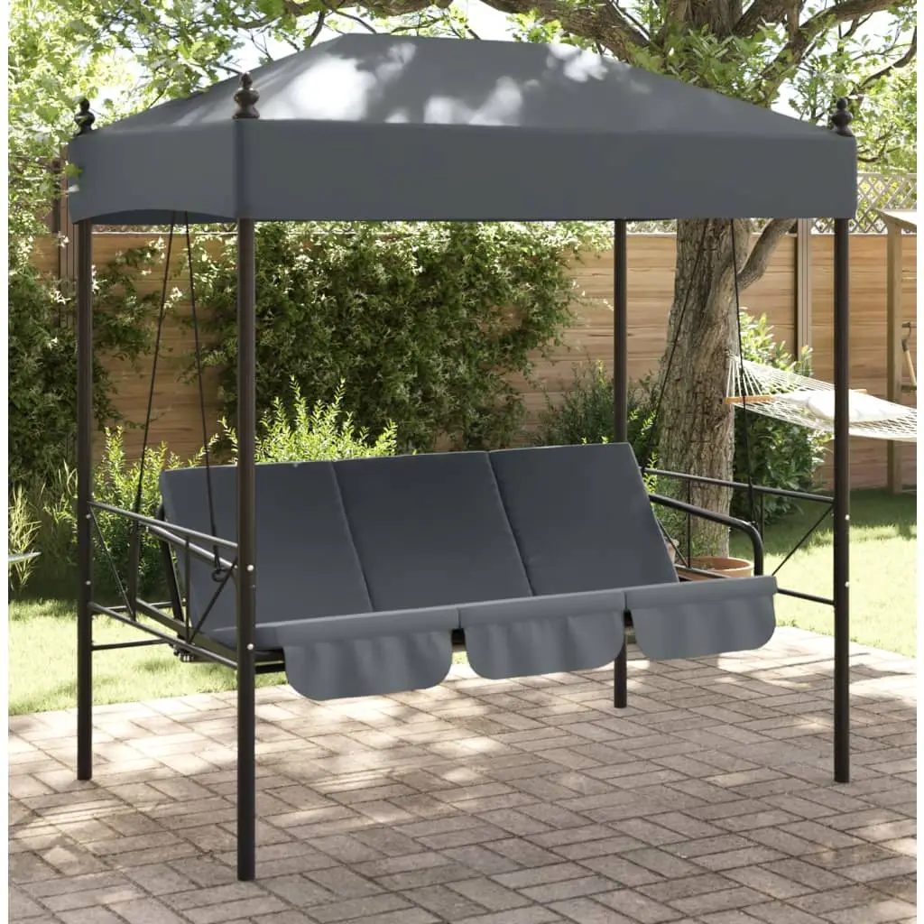 Lit de Détente à Bascule avec Dossier Rabattable et Auvent Ajustable pour Jardin Moderne Gris Foncé – ComfortXL Outdoor Living