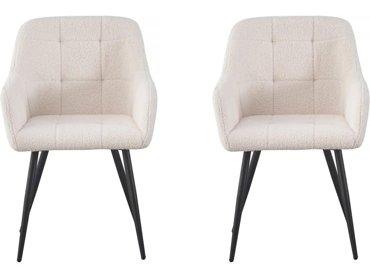 Lot De 2 Chaises Bouclette «valentina» Avec Accoudoirs – Beige -habitat Et Jardin