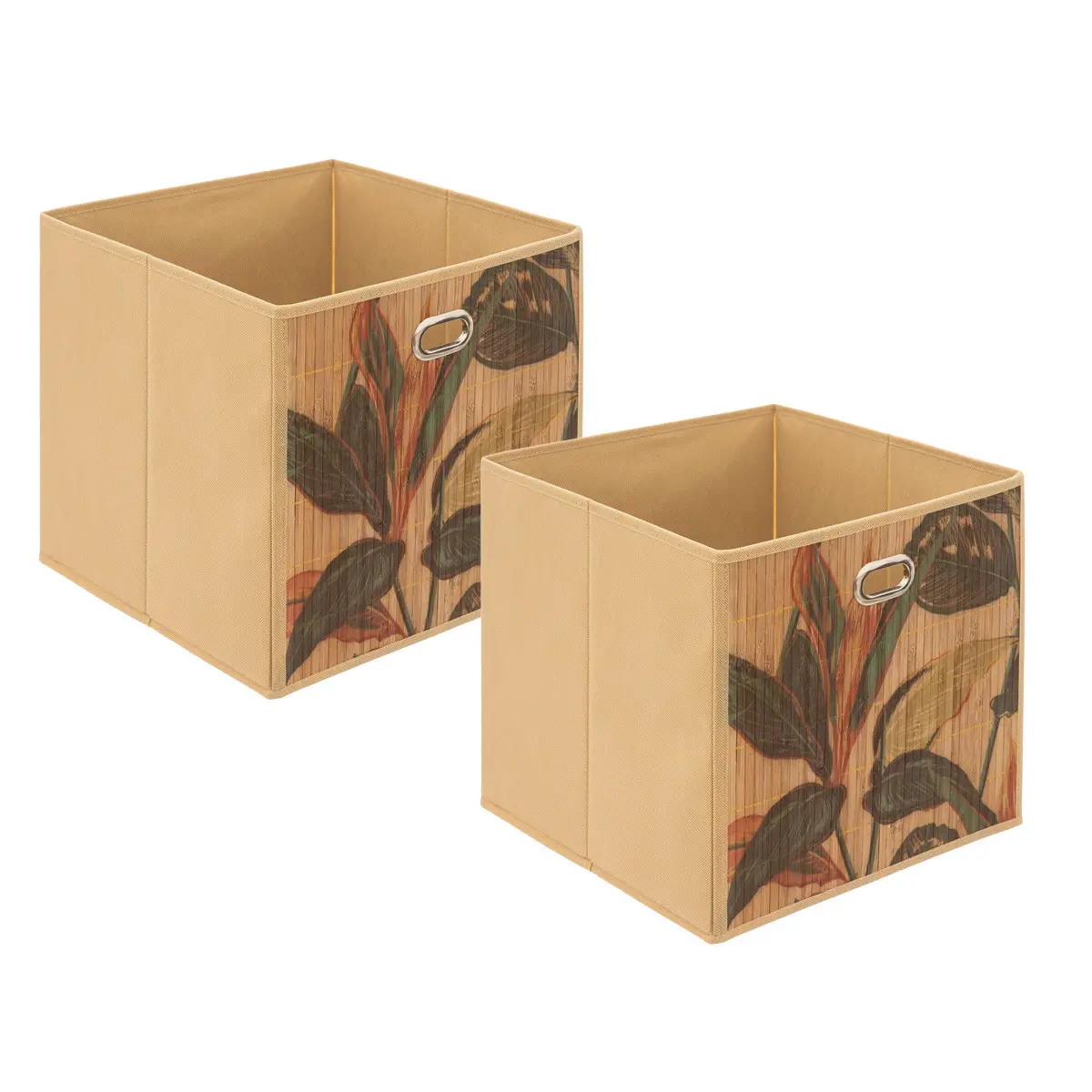 Lot de 2 Boîtes de rangement Bambou Naturel motif coloré 31 x 31 cm