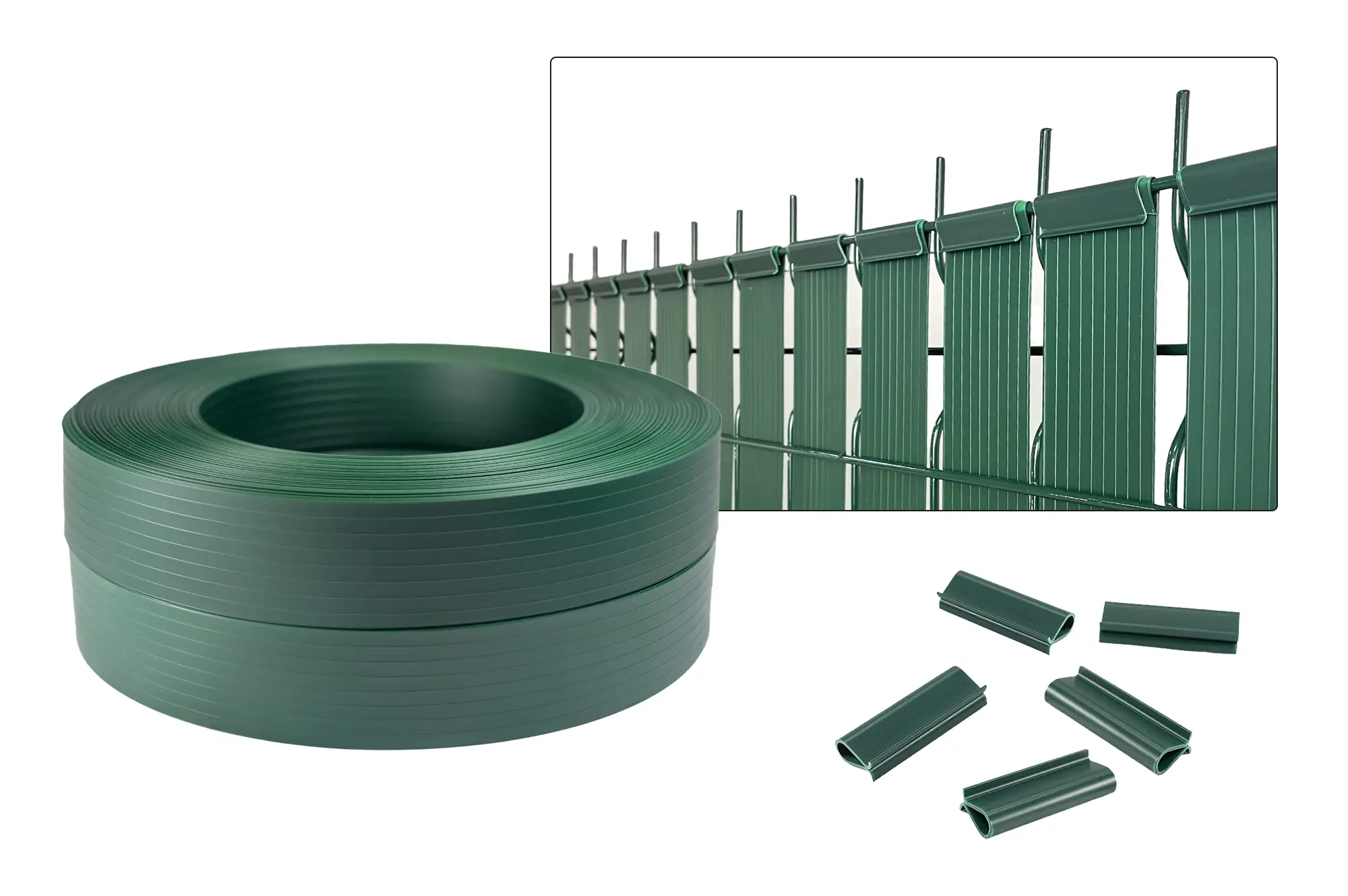 Casanoov Lamelles occultantes BALDO 200mX46 mm rouleau PVC Vert – Kit complet fixation avec clips et profil de finition